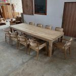 Set Meja Makan Minimalis 10 Kursi Kayu Jati Kombinasi Rotan YMJ-SKM 217