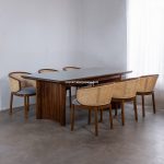 Set Meja Makan Minimalis 6 Kursi Kayu Jati Kombinasi Rotan YMJ-SKM 216