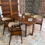Set Meja Makan Minimalis 4 Kursi Kayu Jati Kombinasi Rotan YMJ-SKM 218