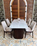 Set Meja Makan Top Marmer Minimalis Jati Jepara YMJ-SKM 221