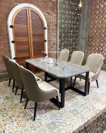Set Meja Makan Top Marmer Minimalis Jati Jepara YMJ-SKM 222 - Image 2