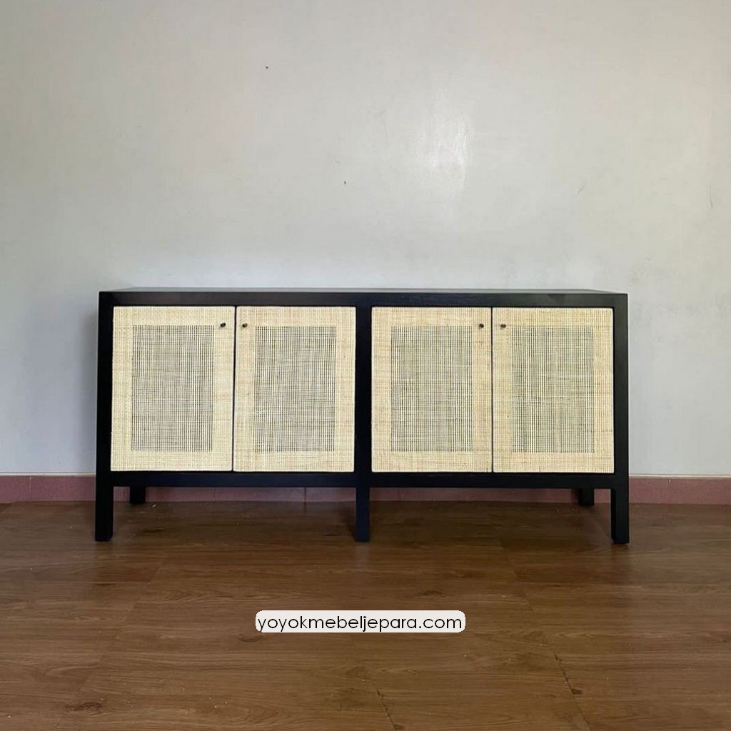 Buffet Modern Minimalis Kayu Jati Kombinasi Rotan YMJ-BFT 149