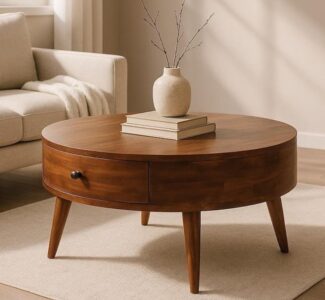 meja bulat kayu minimalis