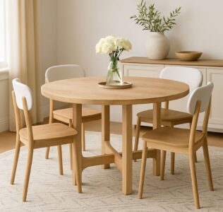 Meja bundar kayu solid